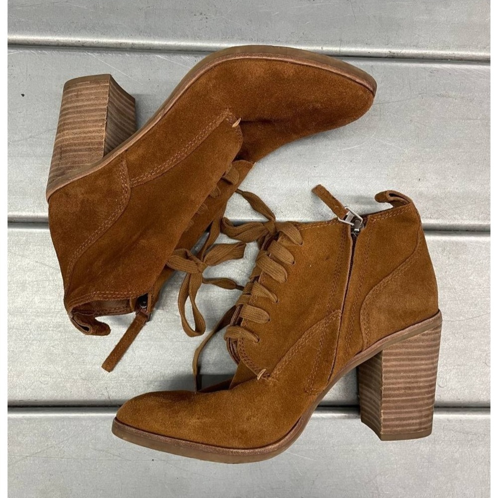 Dolce Vita Lace Up Bootie Boots Womens‎ 9 Brown Suede Side Zip